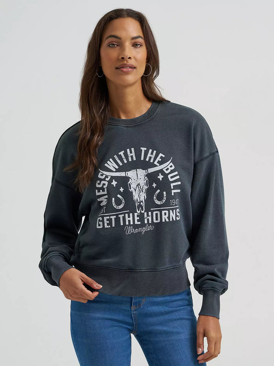 Wrangler Women's Get the Horns Cropped Sweatshirt - Jet Black