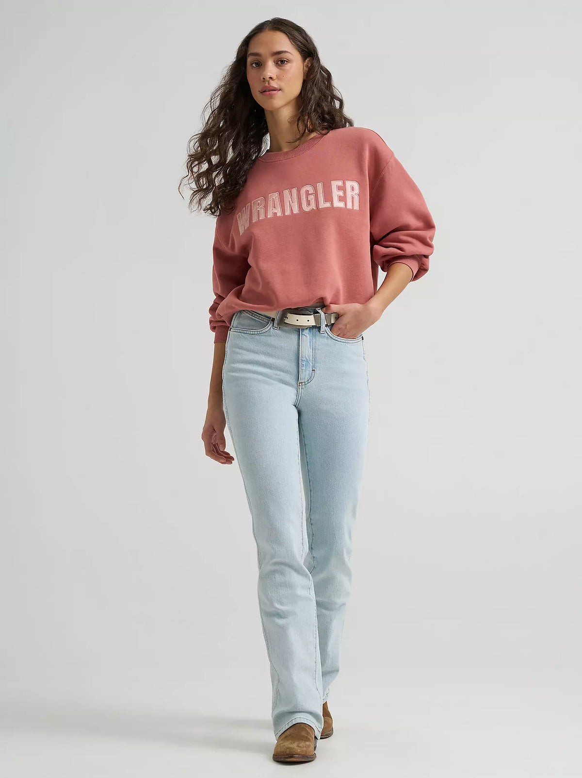Wrangler Women's Logo Canyon Crew Pullover - Withered Rose