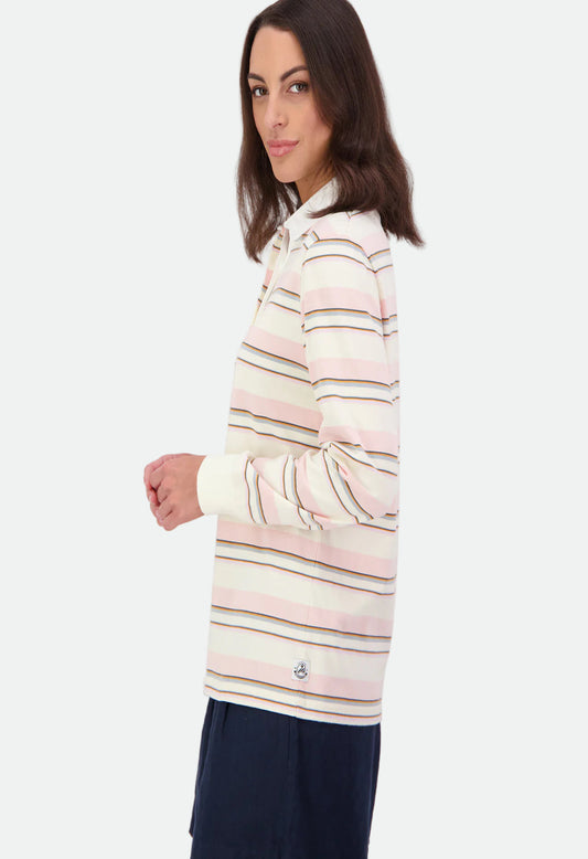 Swanndri Women's Massey Striped Long Sleeve Rugby Top - Marshmallow/Powder Stripe