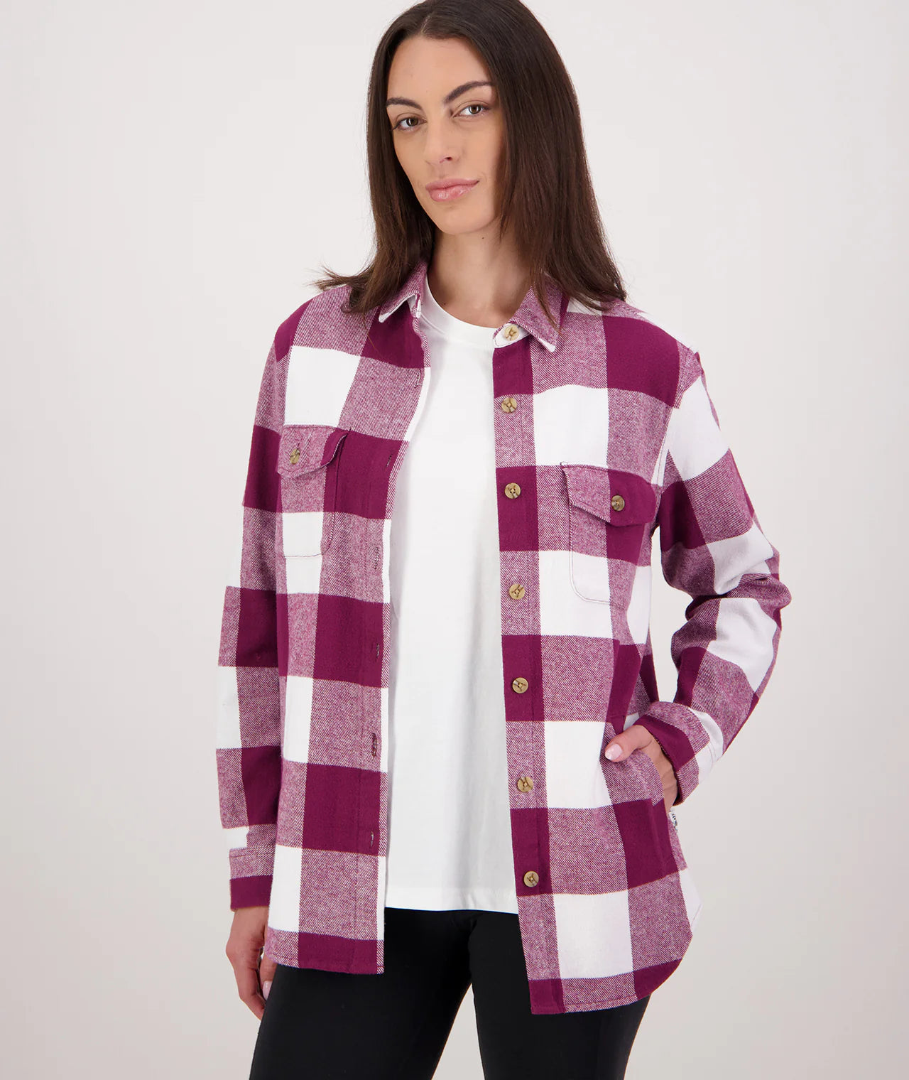 Swanndri Women's Rapaki Shacket - Shiraz/White