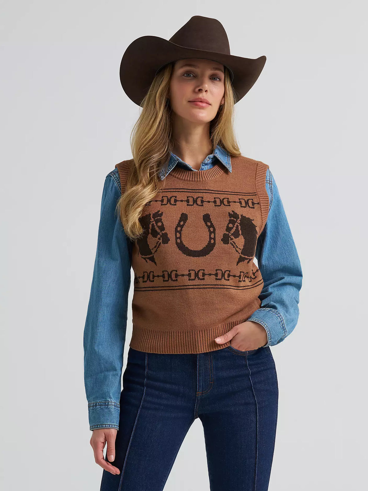 Wrangler Women's Horse Sweater Vest - Brown