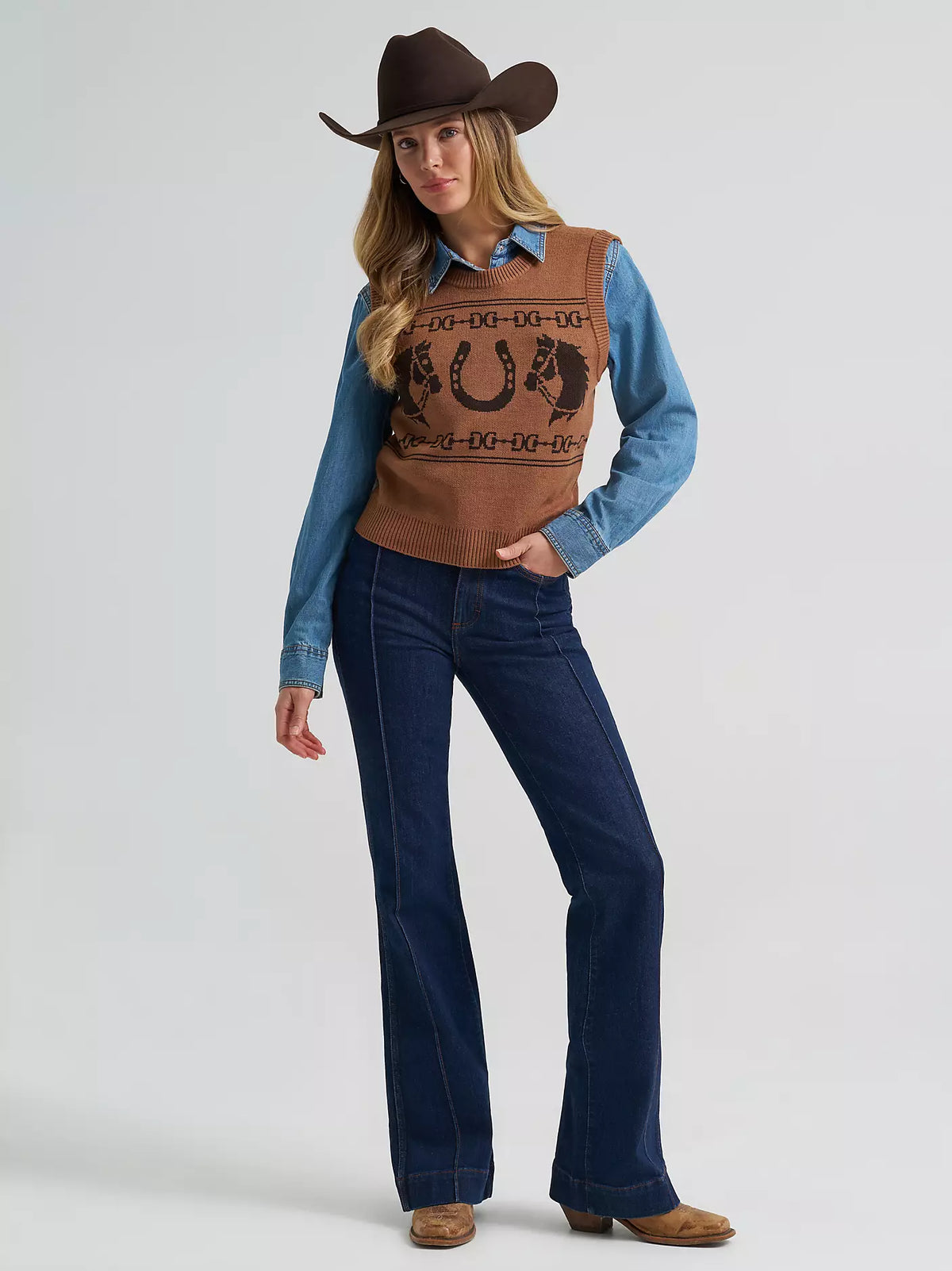 Wrangler Women's Horse Sweater Vest - Brown