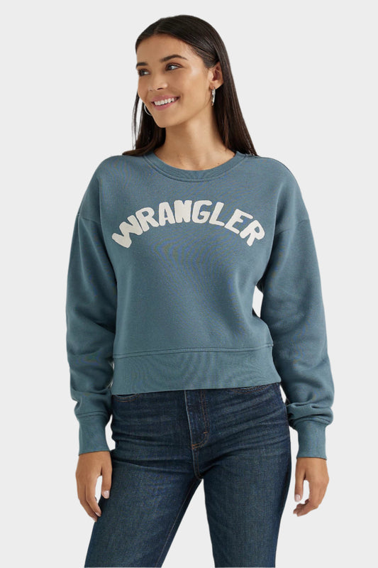 Wrangler Women's Shabby Logo Pullover Sweatshirt - Blue