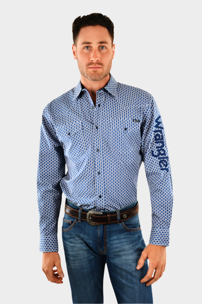 Wrangler Men's Gibson Print Logo L/S Shirt - Navy