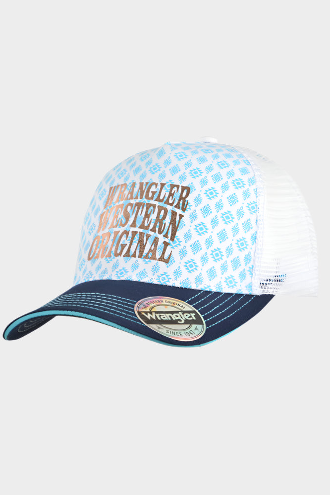 WRANGLER WOMENS ROSARIO TRUCKER CAP (AQUA/NAVY)