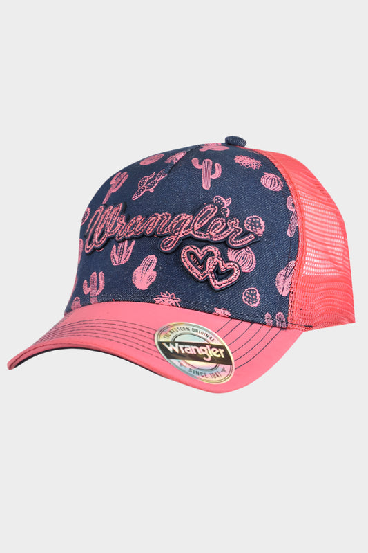 WRANGLER KIDS HEART TRUCKER CAP (NAVY/CORAL)