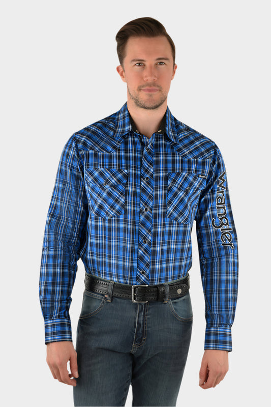 WRANGLER ASH CHECK LOGO WESTERN LONG SLEEVE SHIRT