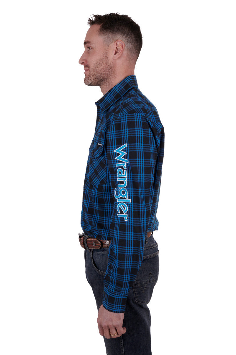 WRANGLER MENS BETTS LOGO LS SHIRT (BLACK/ROYAL)
