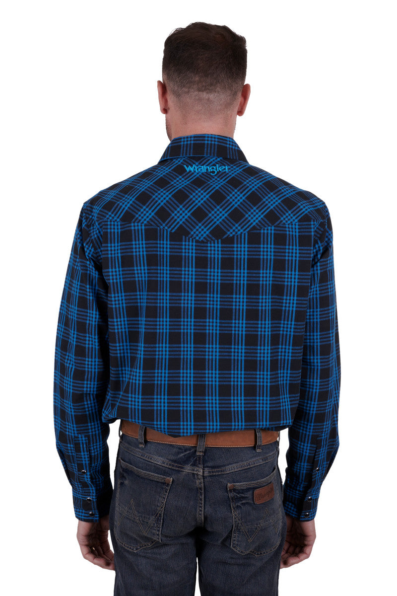 WRANGLER MENS BETTS LOGO LS SHIRT (BLACK/ROYAL)