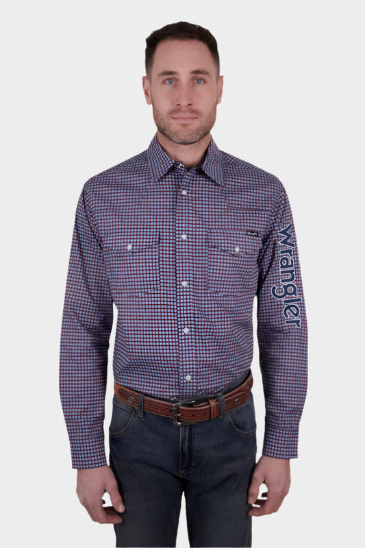 WRANGLER MENS MARK LOGO LS SHIRT (NAVY/RED) - SALE
