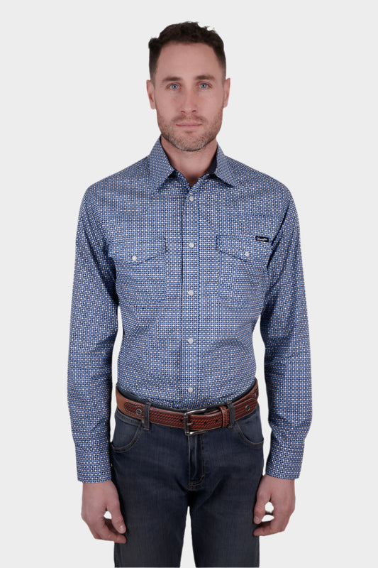 WRANGLER MENS DINO LONG SLEEVE SHIRT (NAVY/ROYAL) - SALE
