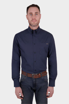 WRANGLER MENS NIKO LOGO LONG SLEEVE SHIRT (NAVY) - SALE