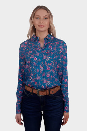WRANGLER WOMEN'S LEAH LONG SLEEVE SHIRT (TEAL/PINK)