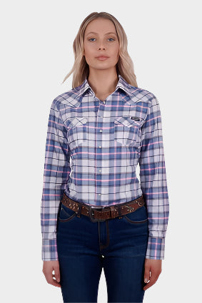 WRANGLER WOMENS LUCY L/S WESTERN SHIRT (BLUE/PINK)