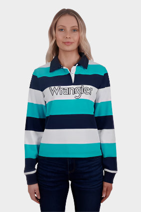 WRANGLER WOMENS BRIANA FASHION RUGBY (NAVY/AQUA)