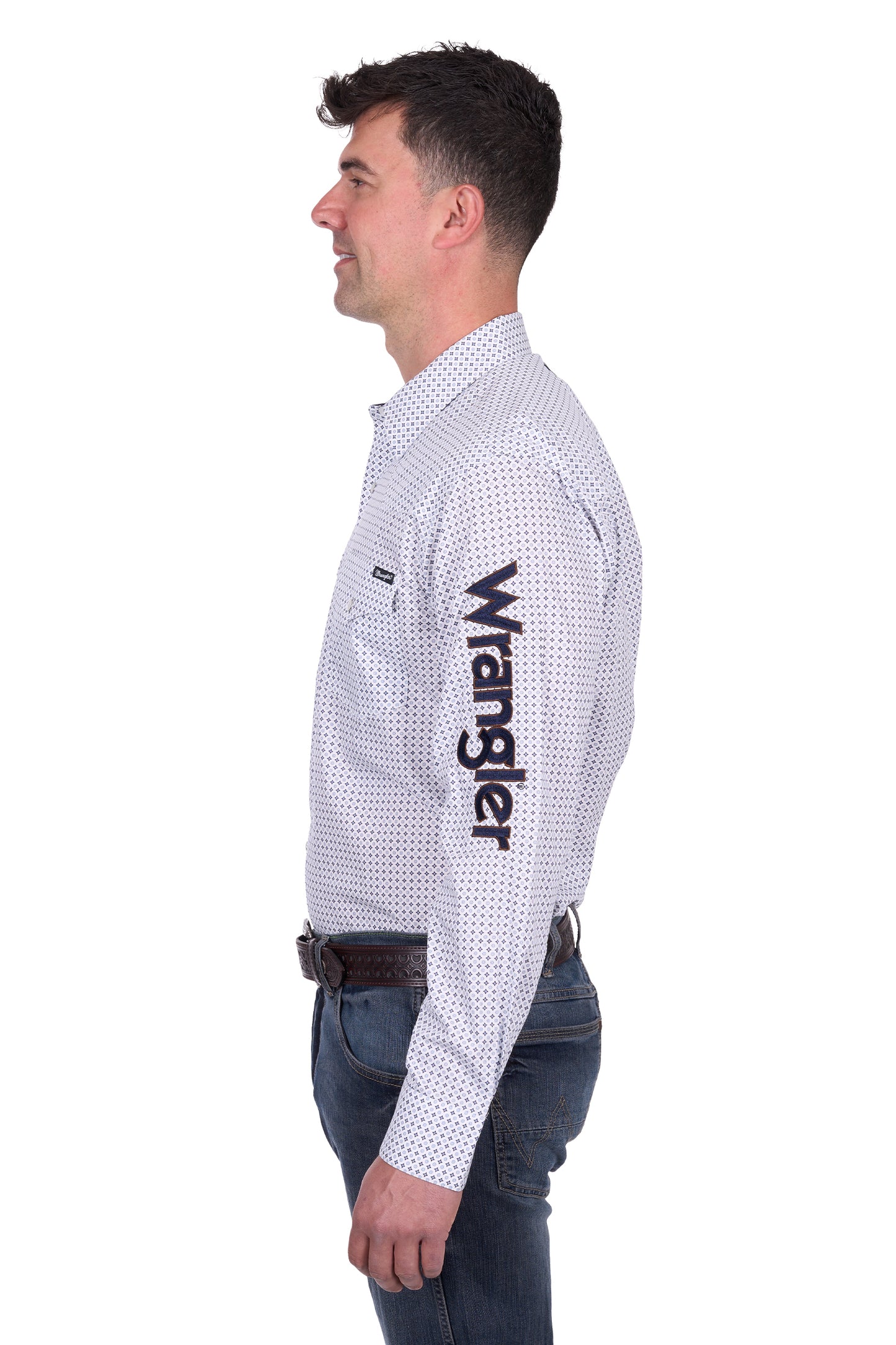 Wrangler Men's BRENT LOGO LS Shirt - White/Navy