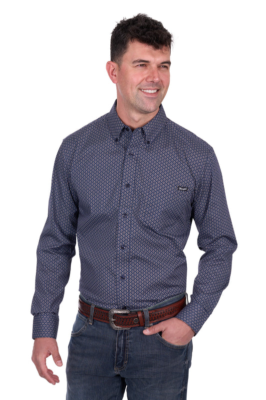 Wrangler Men's CARL LS Shirt - Navy/Tan