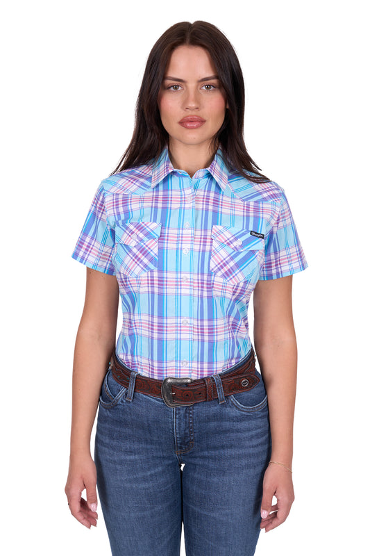 Wrangler Women's EMILY CHECK SS Shirt - Blue