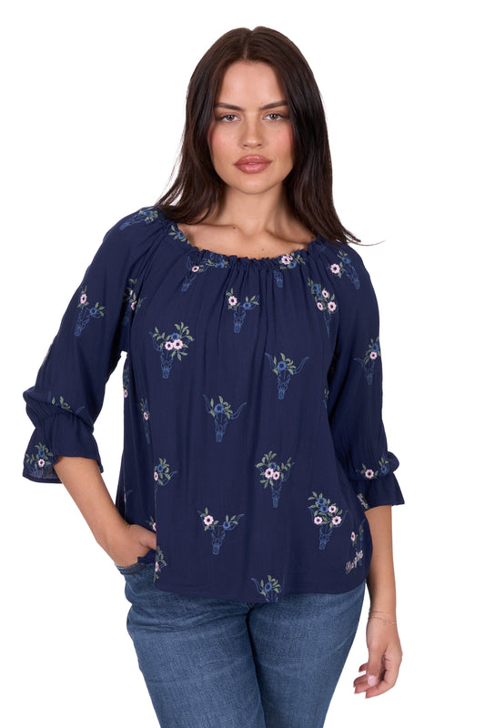 Wrangler Women's CAMILLA 3/4 SLV Blouse - Navy