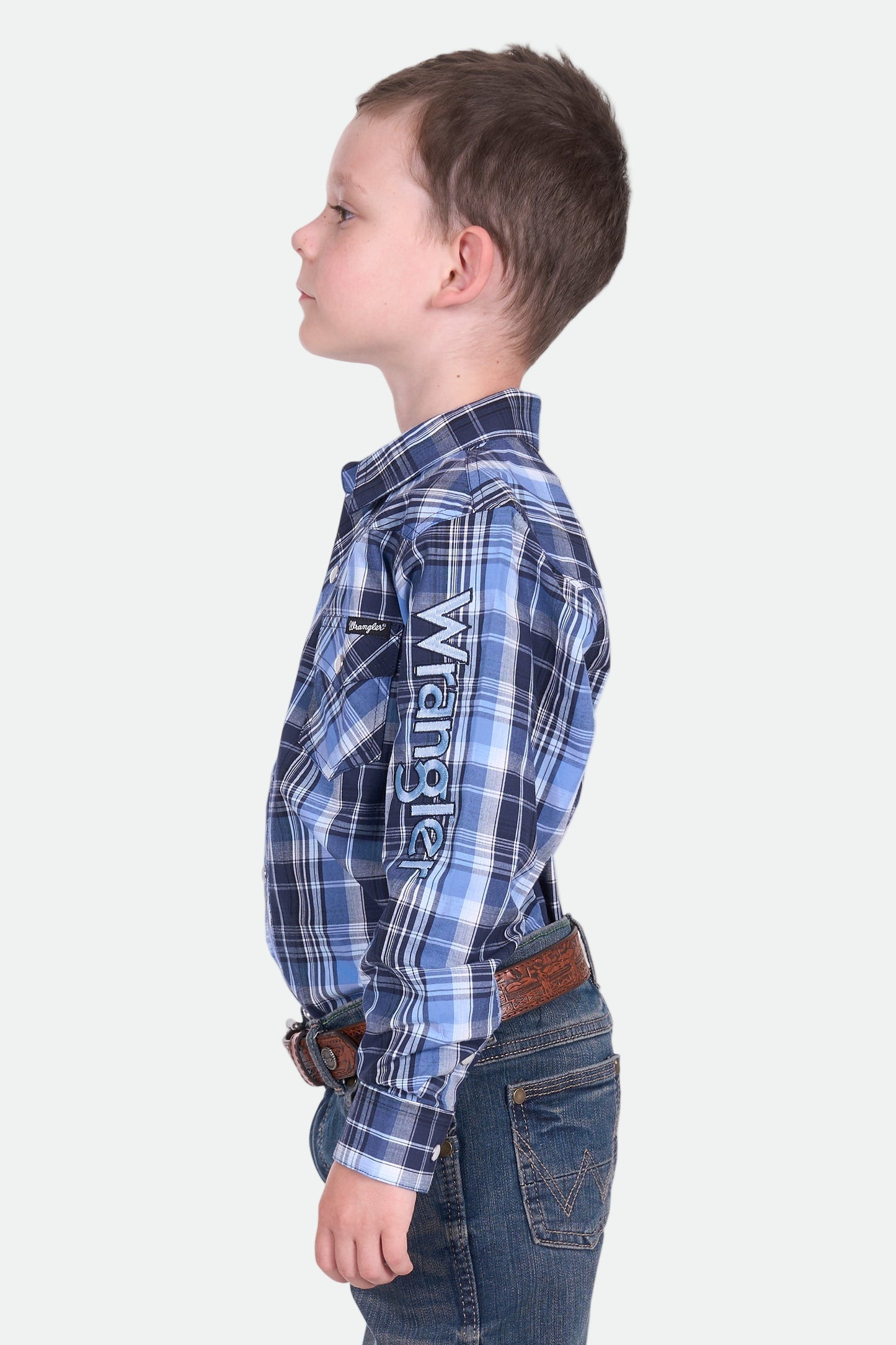 Wrangler Boy's BILLY LOGO LS Shirt - Navy/Lt. Blue