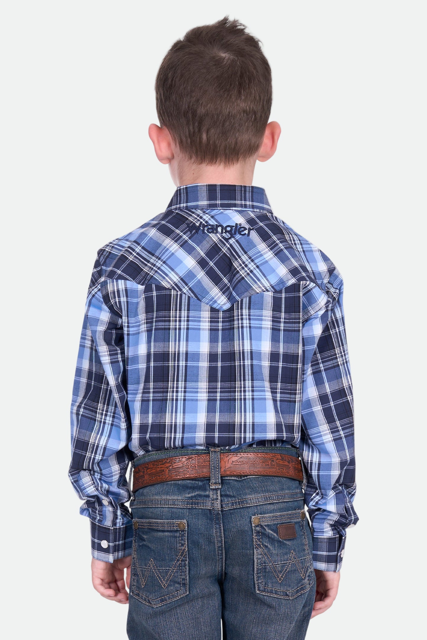 Wrangler Boy's BILLY LOGO LS Shirt - Navy/Lt. Blue