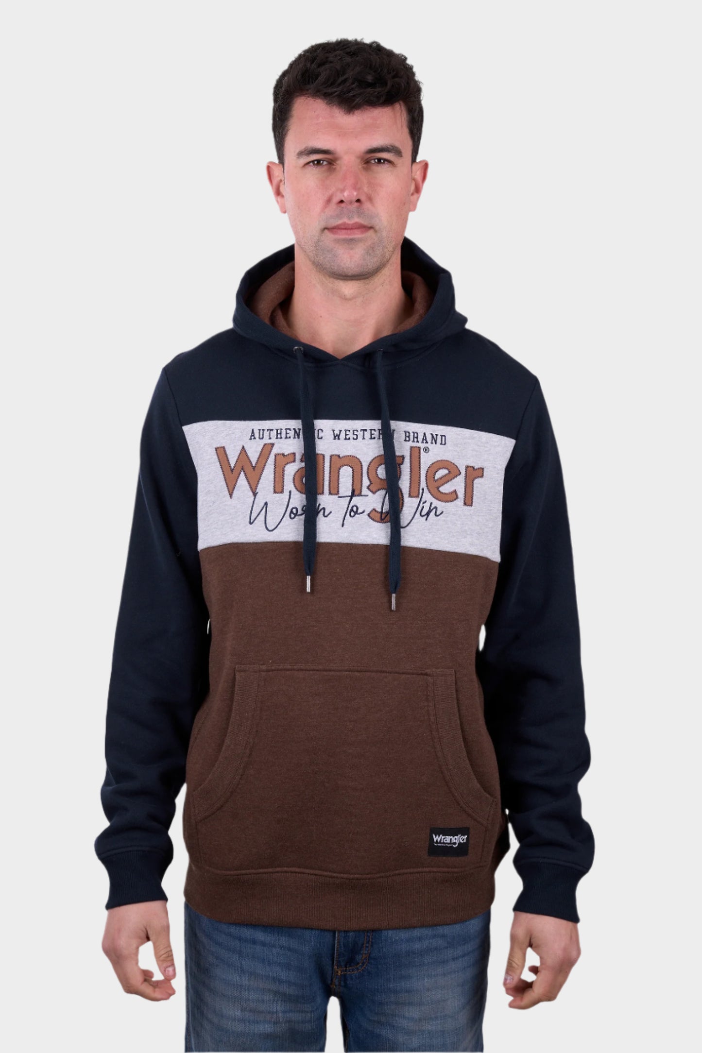 Wrangler MENS PAUL HOODIE - NAVY/DARK TAN