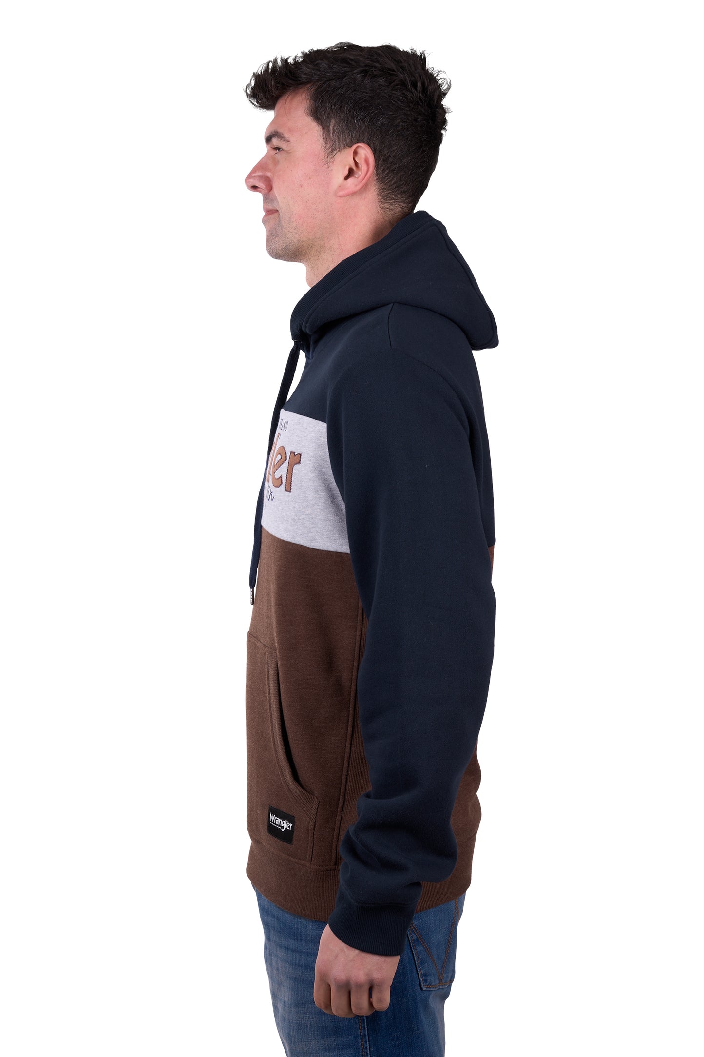 Wrangler MENS PAUL HOODIE - NAVY/DARK TAN