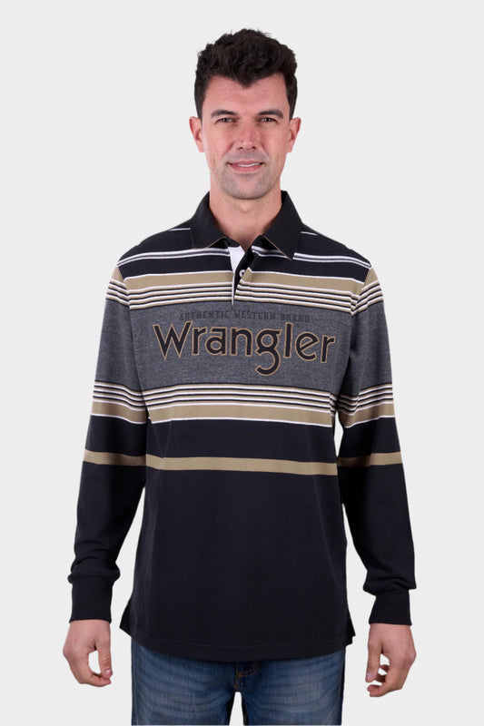 Wrangler Men’s Luke Stripe Rugby - BLACK/CHARCOAL MARLE