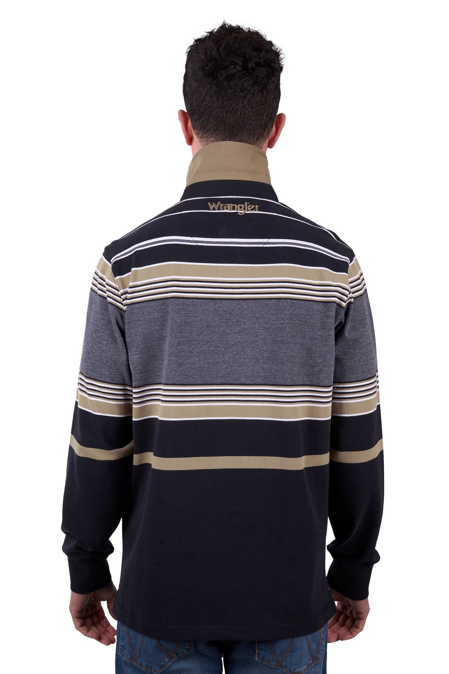 Wrangler Men’s Luke Stripe Rugby - BLACK/CHARCOAL MARLE