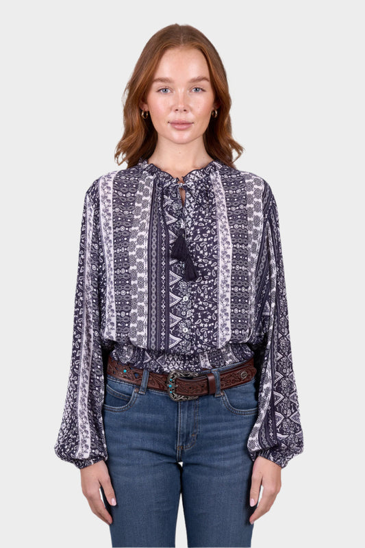 Wrangler Womens LINDSEY LS BLOUSE - Navy