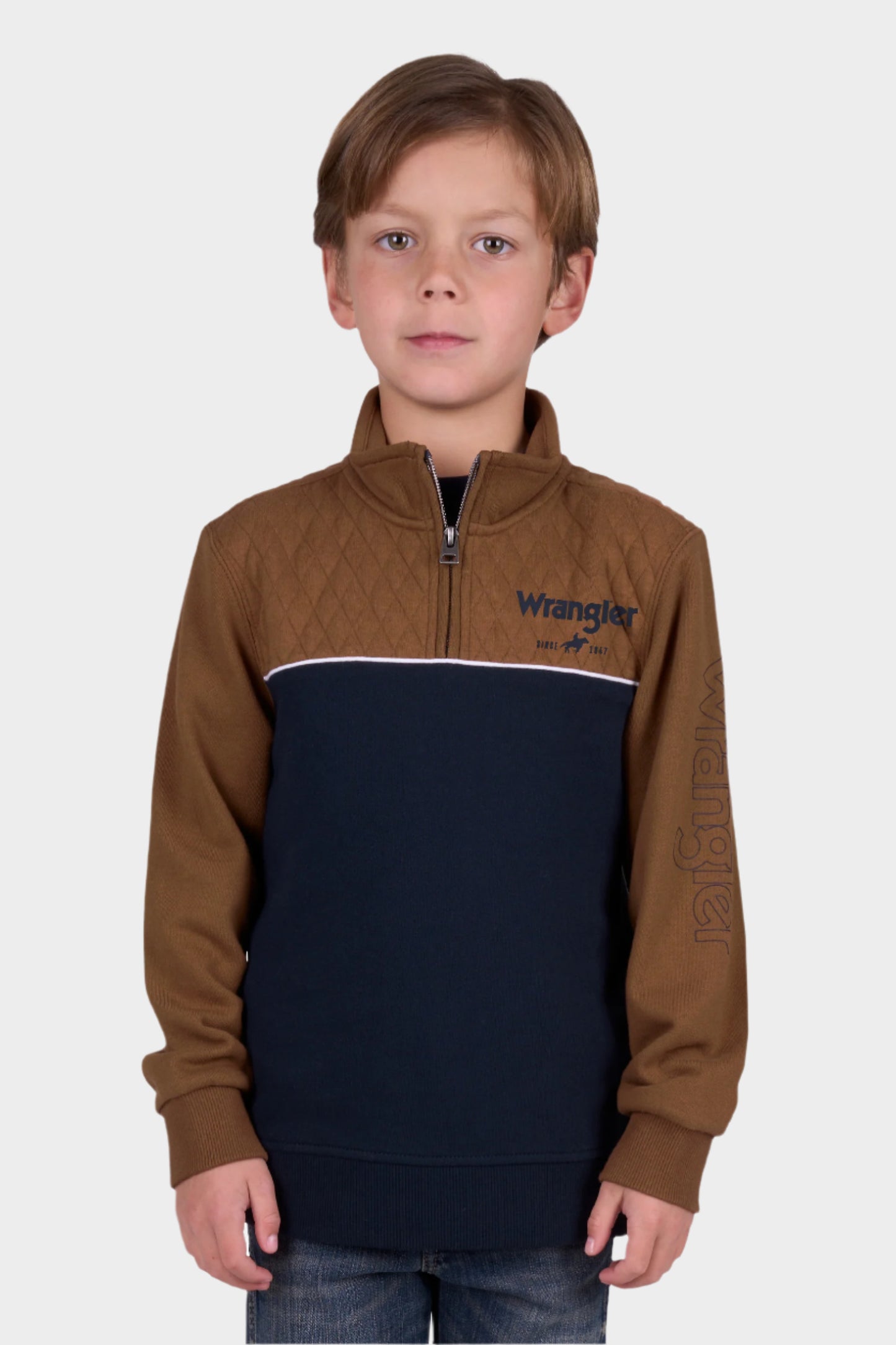 Wrangler Boys Tate 1/4 Zip Pullover - DARK TAN/NAVY