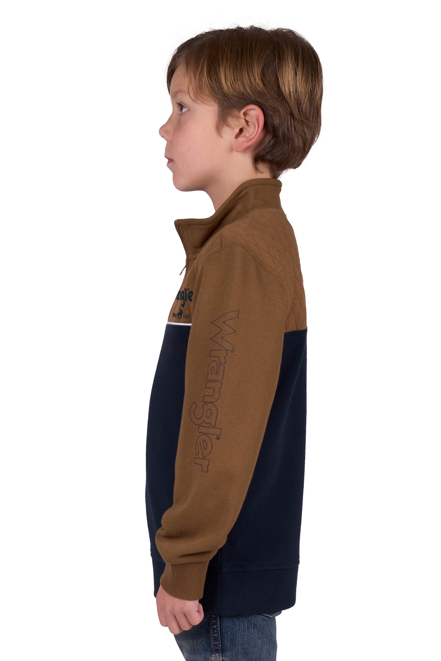 Wrangler Boys Tate 1/4 Zip Pullover - DARK TAN/NAVY
