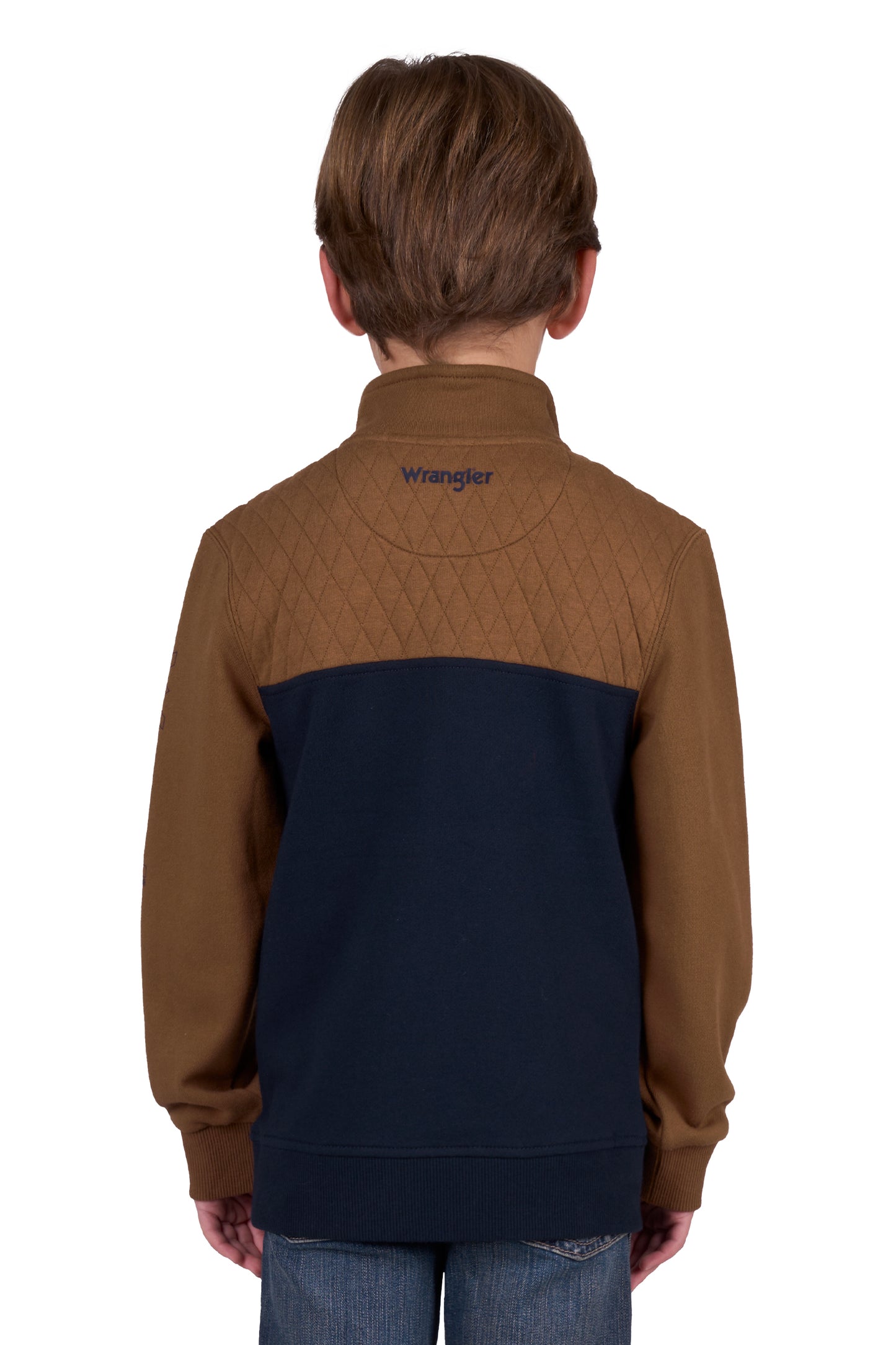 Wrangler Boys Tate 1/4 Zip Pullover - DARK TAN/NAVY