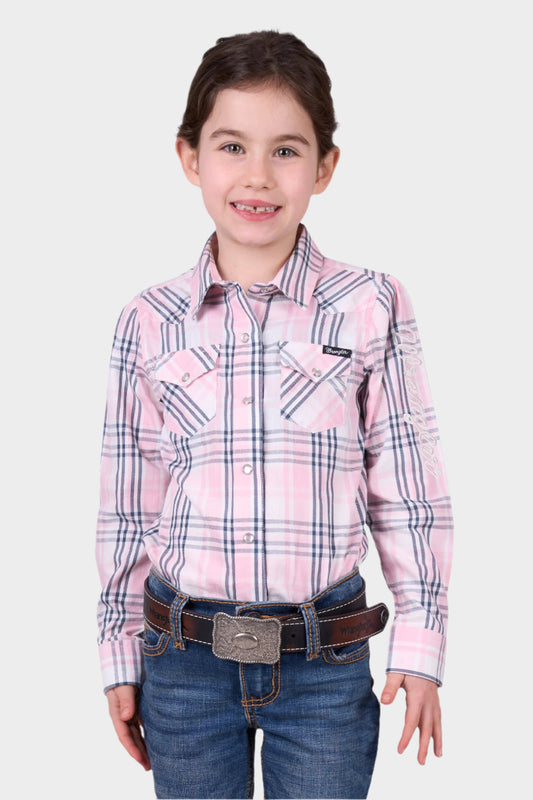 Wrangler GIRLS PHOEBE CHECK LS SHIRT - PINK