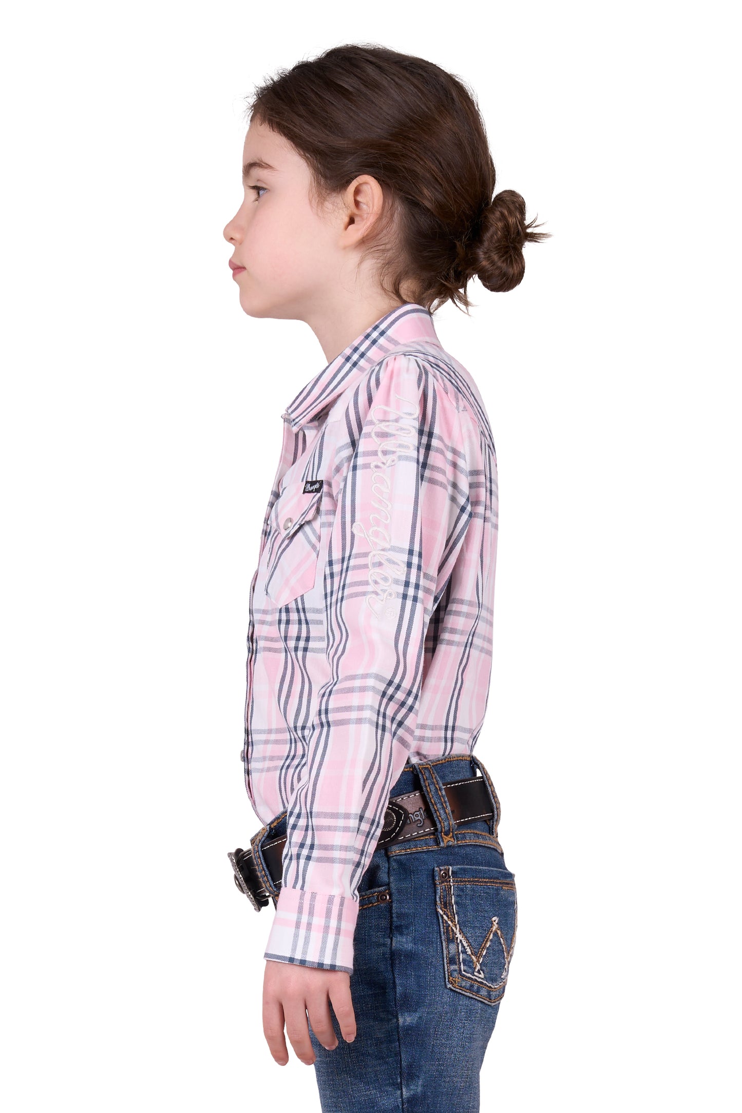 Wrangler GIRLS PHOEBE CHECK LS SHIRT - PINK