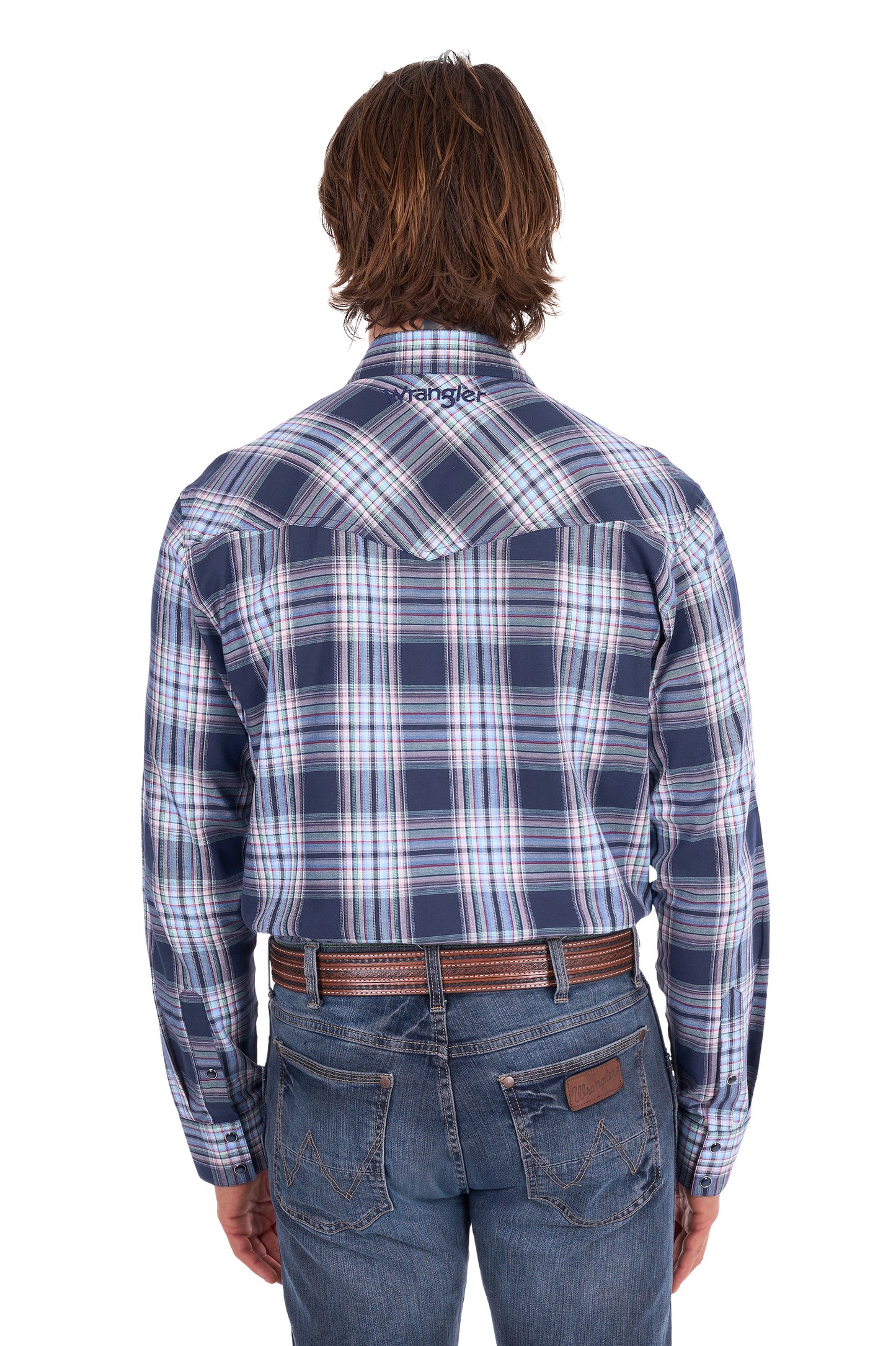 Wrangler Men's Mario Logo Long Sleeve Shirt - Navy/Tan