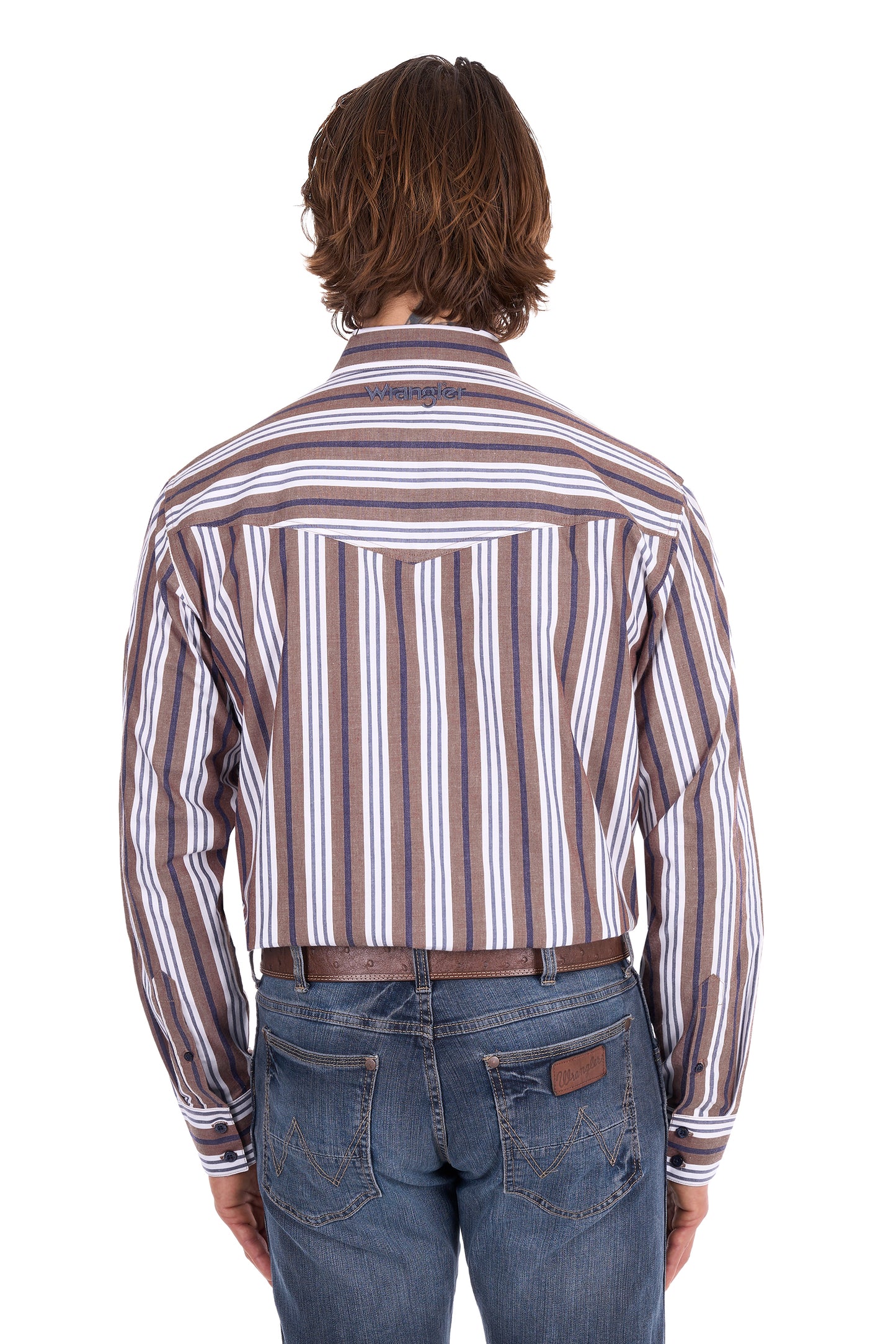 Wrangler Men's Eli Long Sleeve Shirt - Denim/Tan  SEO Description