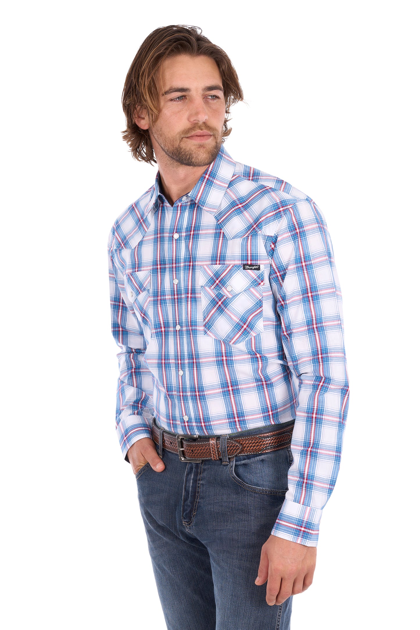 Wrangler Men's Louis Long Sleeve Shirt - Light Blue/Red