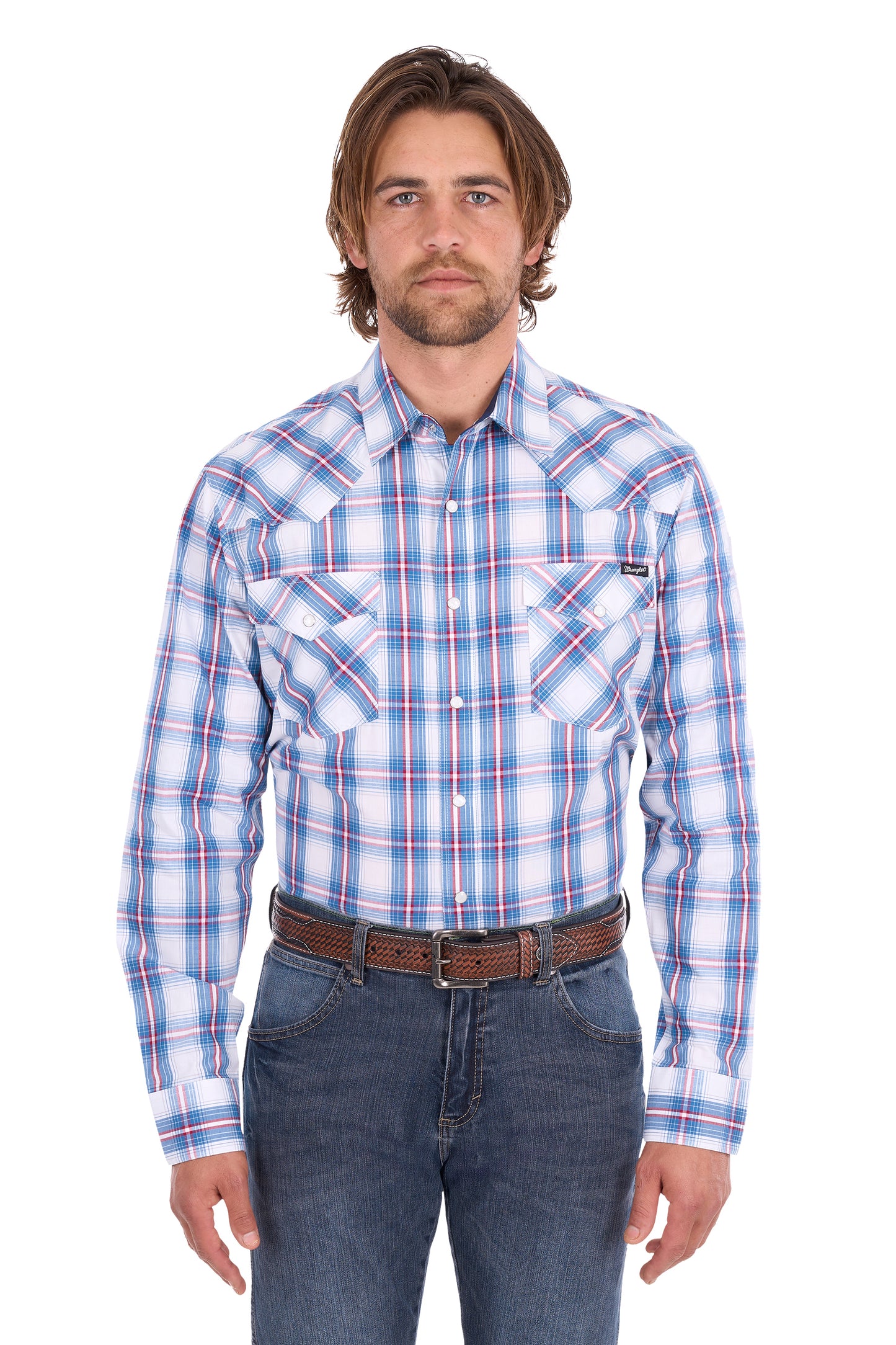 Wrangler Men's Louis Long Sleeve Shirt - Light Blue/Red