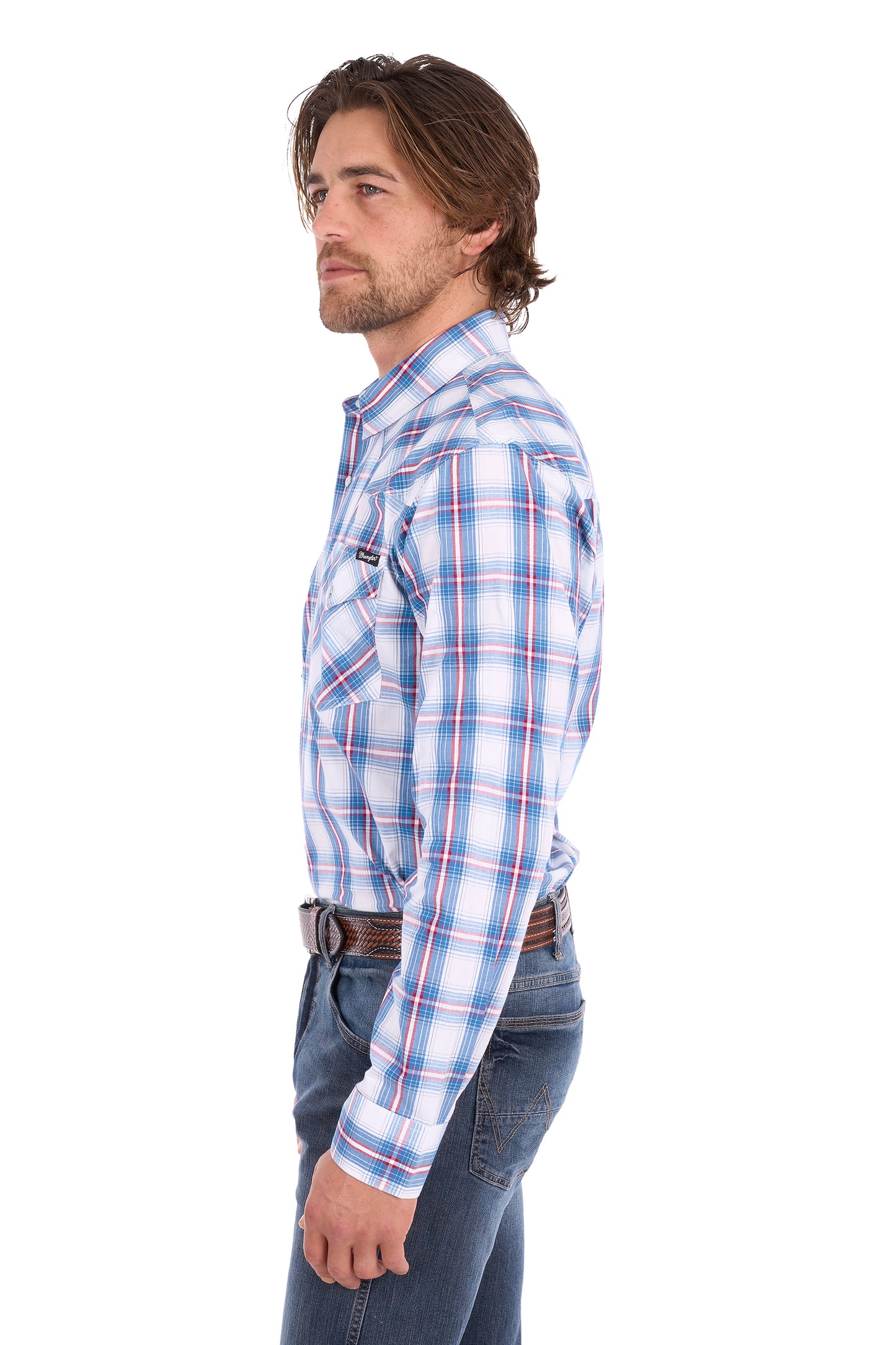 Wrangler Men's Louis Long Sleeve Shirt - Light Blue/Red