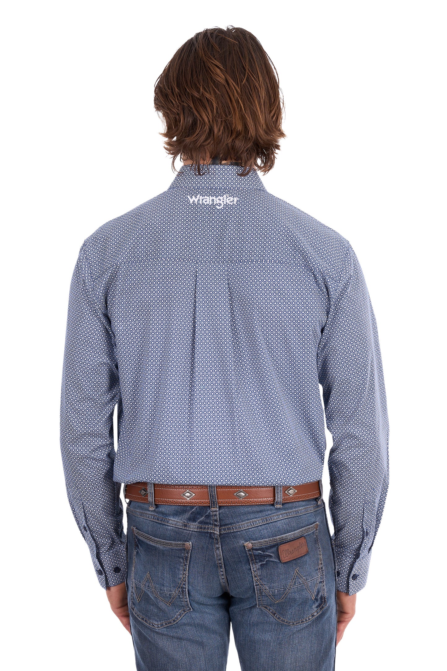 Wrangler Men's Gary 1 Pocket Long Sleeve Shirt - Navy/White