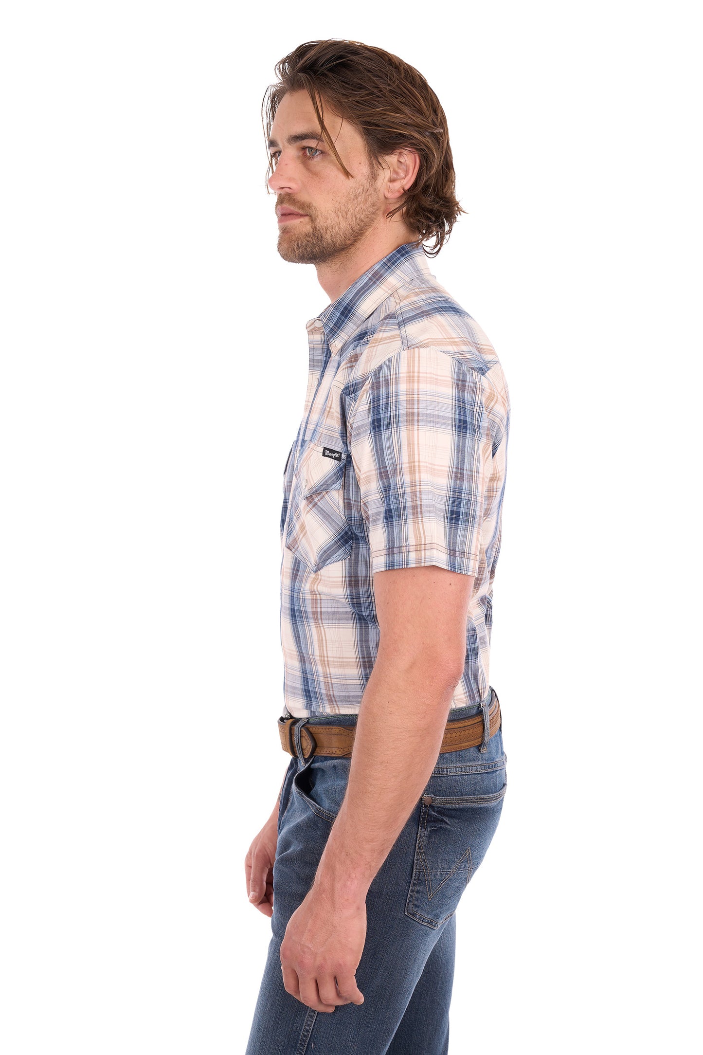 Wrangler Men's Adrian Short Sleeve Shirt - Navy/Tan