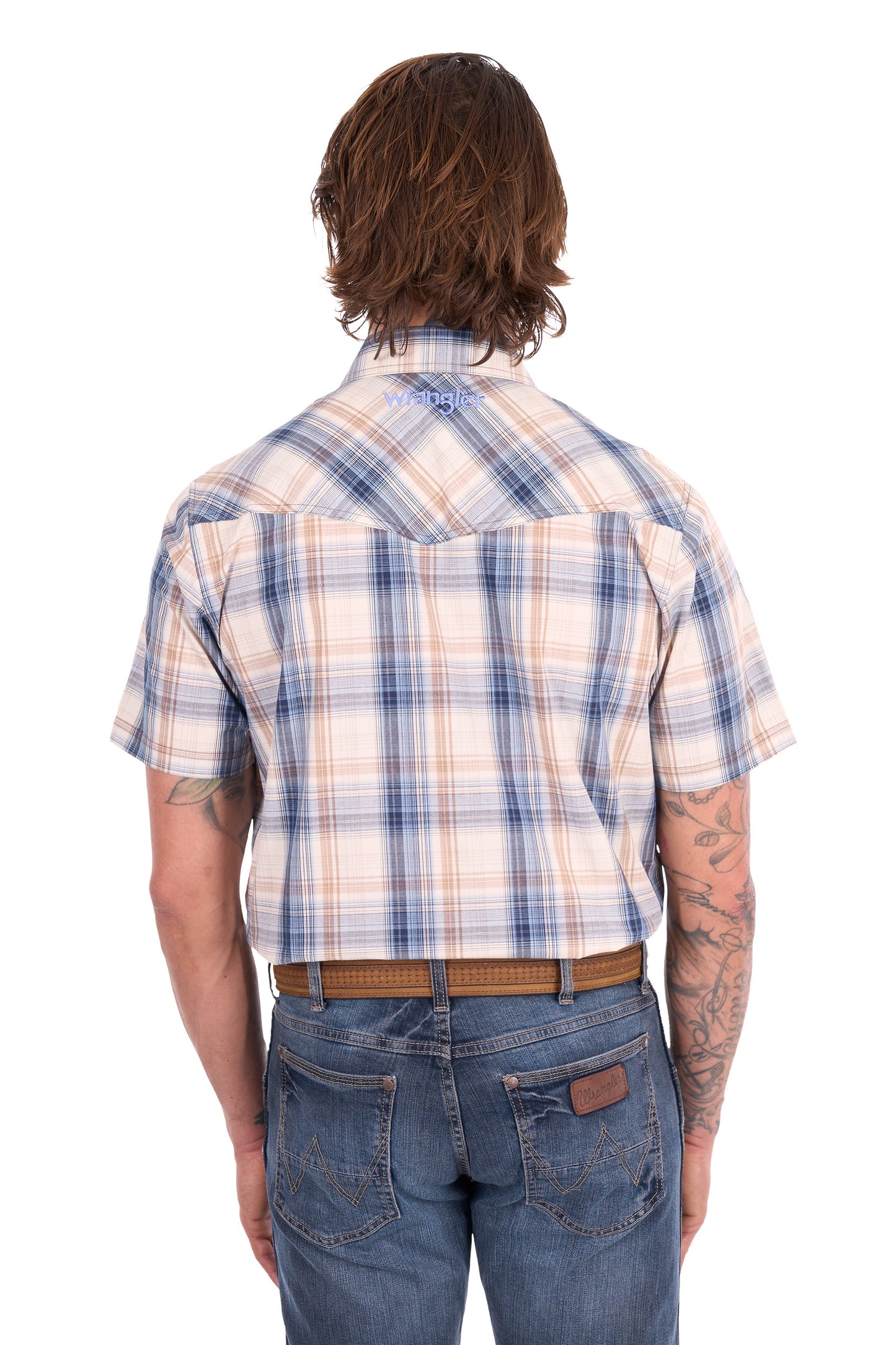 Wrangler Men's Adrian Short Sleeve Shirt - Navy/Tan