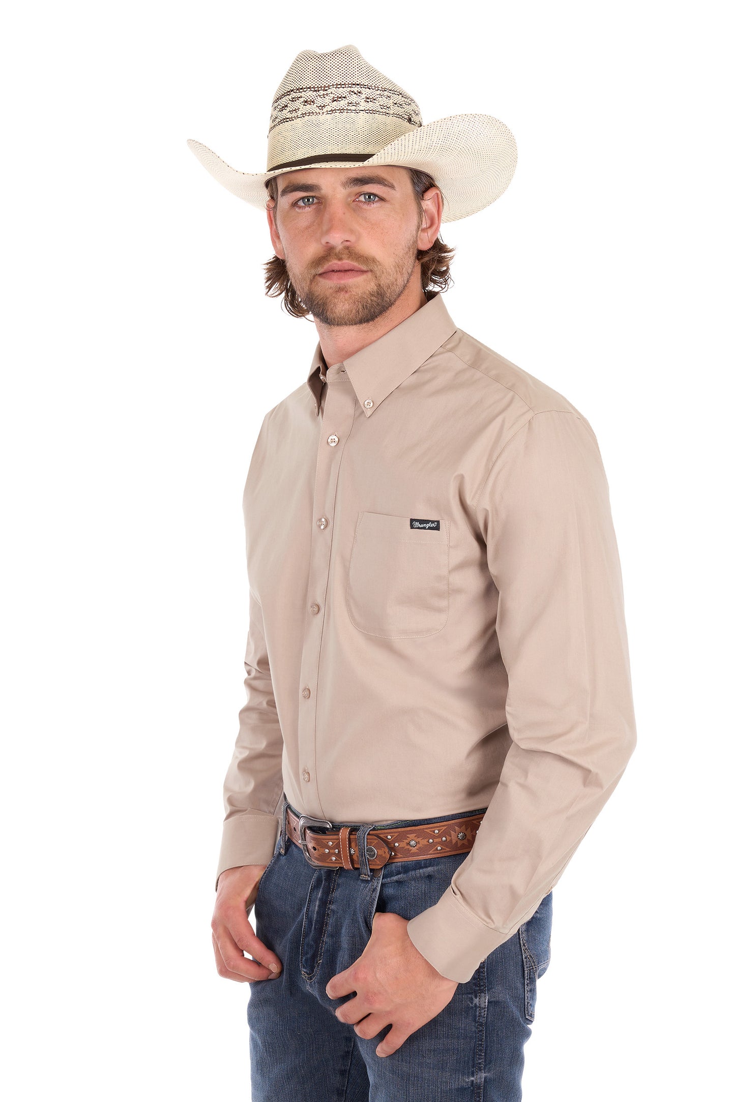 Wrangler Men's Flex 1 Pocket Long Sleeve Shirt - Sand