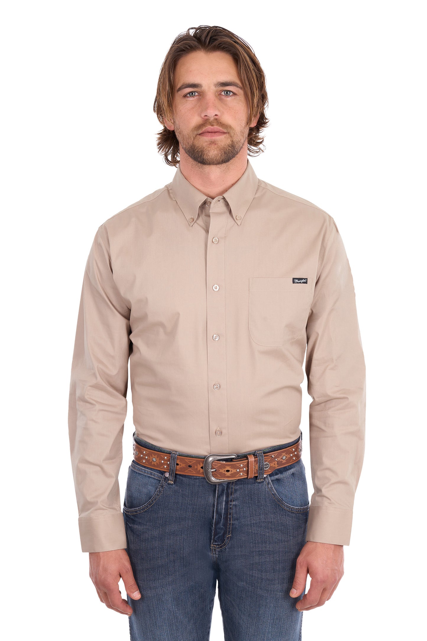 Wrangler Men's Flex 1 Pocket Long Sleeve Shirt - Sand