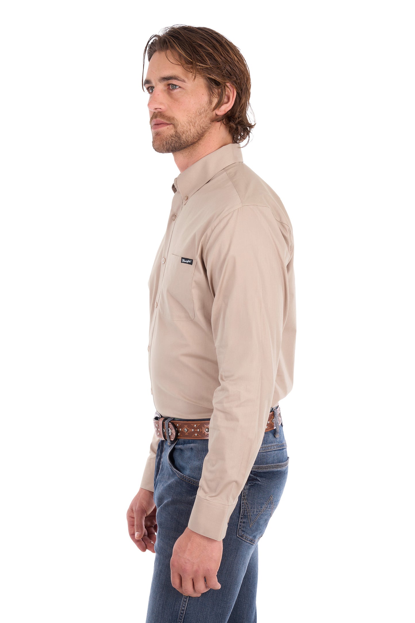 Wrangler Men's Flex 1 Pocket Long Sleeve Shirt - Sand