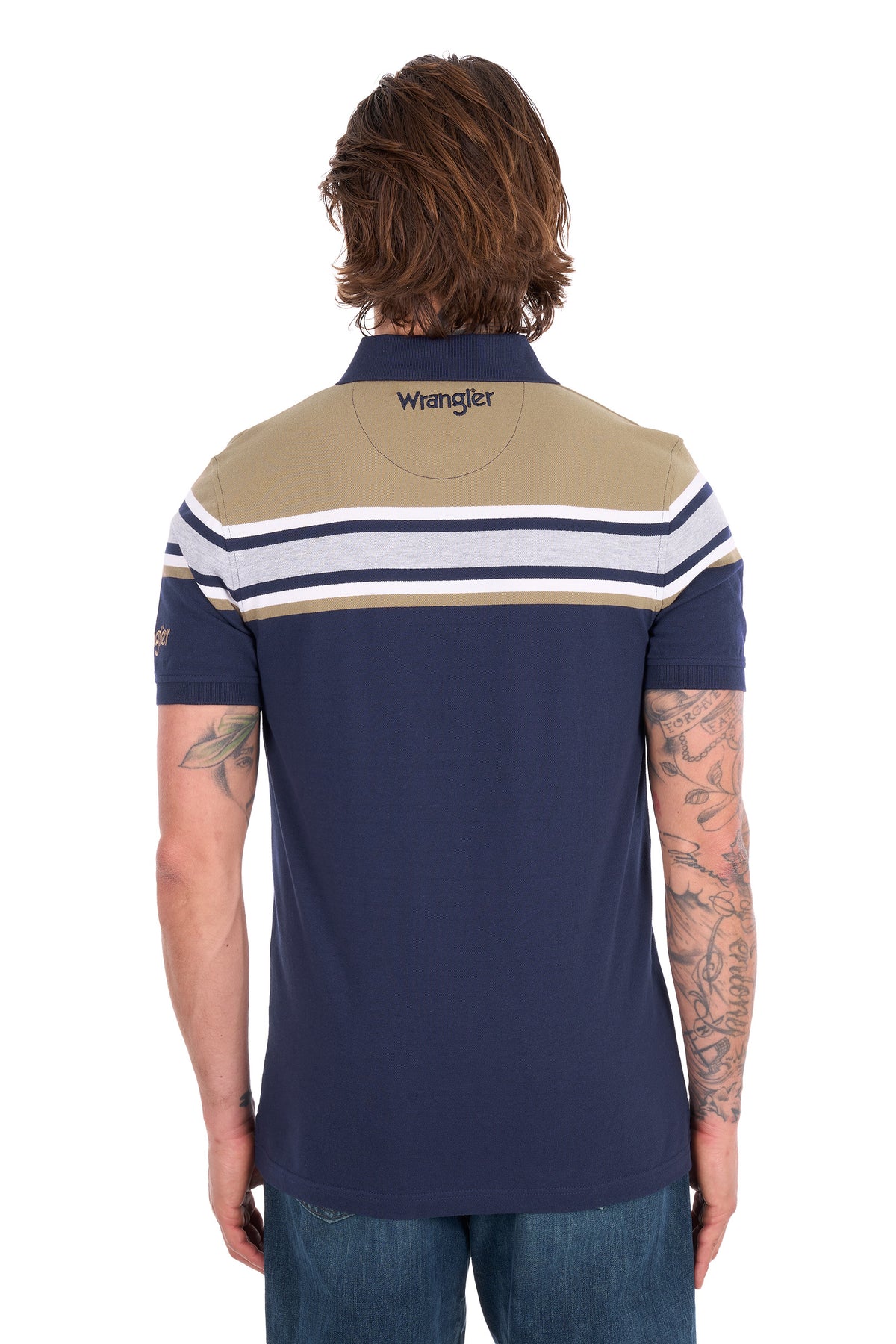 Wrangler Men's Tyrone 1 Pocket Short Sleeve Polo - Navy/Tan