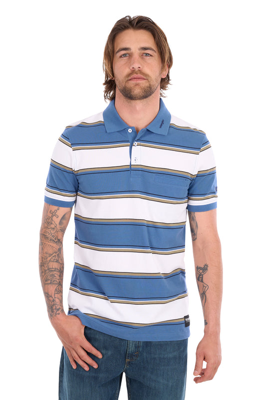 Wrangler Men's Mick 1 Pocket Short Sleeve Polo - Denim/White