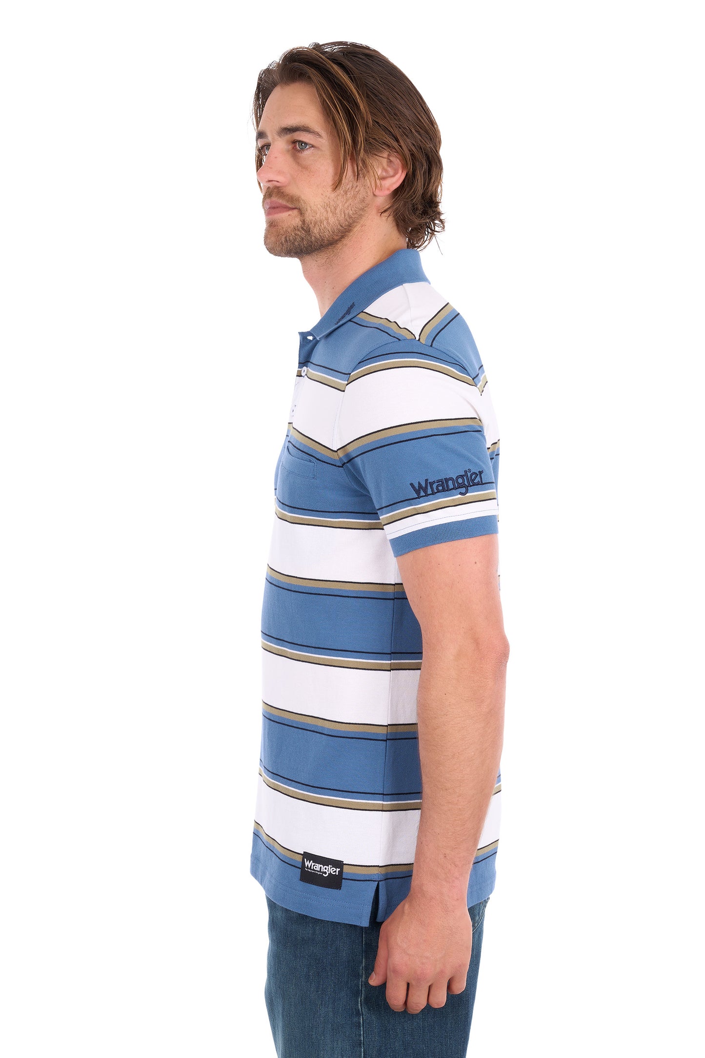 Wrangler Men's Mick 1 Pocket Short Sleeve Polo - Denim/White