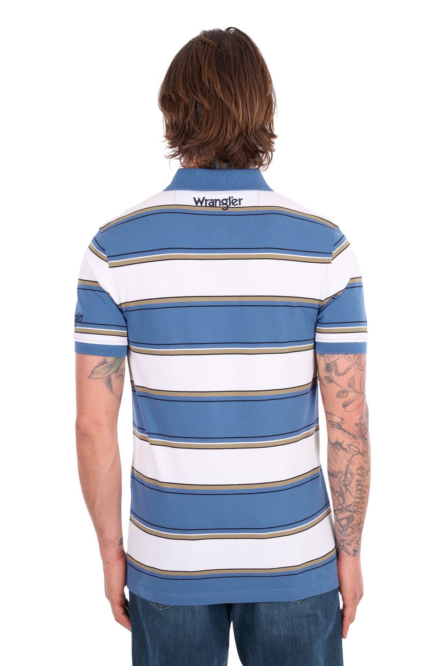 Wrangler Men's Mick 1 Pocket Short Sleeve Polo - Denim/White